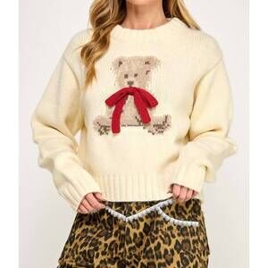 NEW THE VINTAGE SHOP bear hugs sweater in ivory